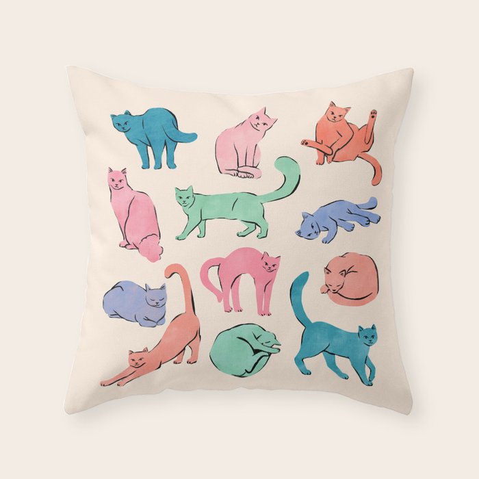 Pastel Cats Throw Pillow Gallery Image 1