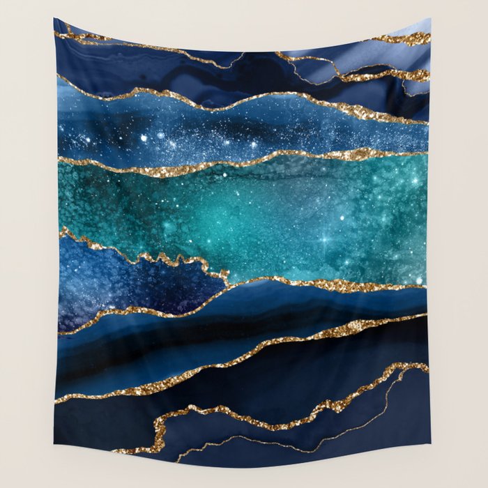 Blue Night Galaxy Marble Wall Tapestry Gallery Image 1