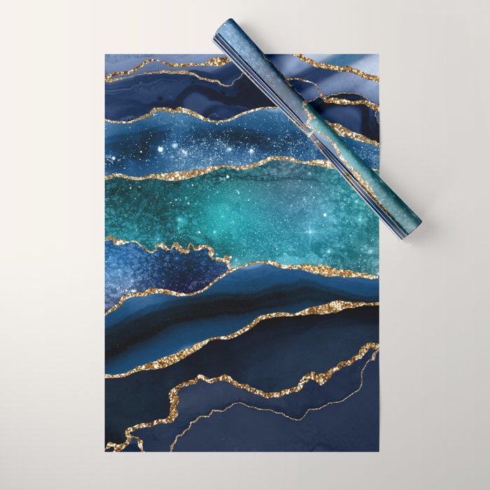 Blue Night Galaxy Marble Wrapping Paper Gallery Image 1