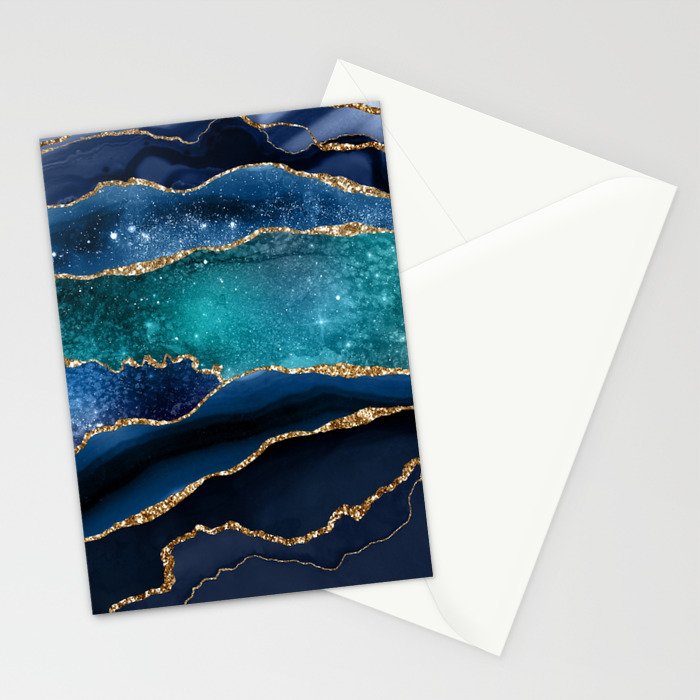 Blue Night Galaxy Marble Stationery Card Gallery Image 2