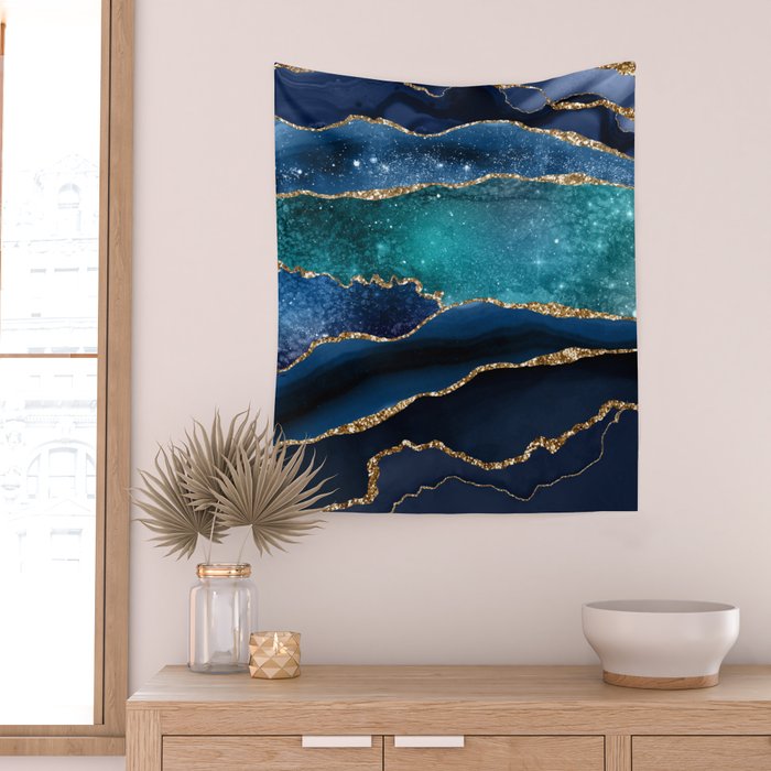 Blue Night Galaxy Marble Wall Tapestry Gallery Image 2