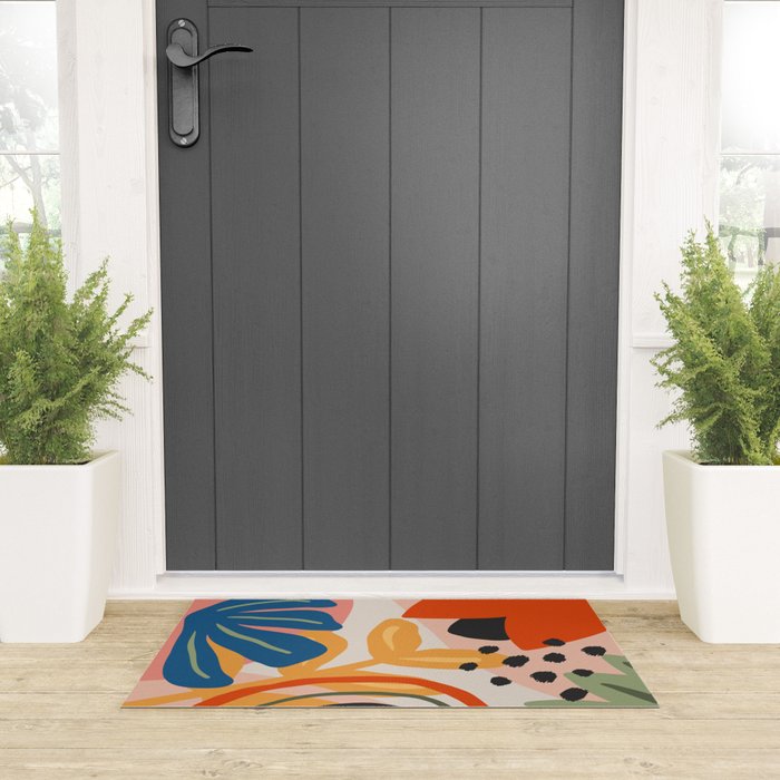 Flower Market Madrid, Abstract Retro Floral Print Welcome Mat Gallery Image 3
