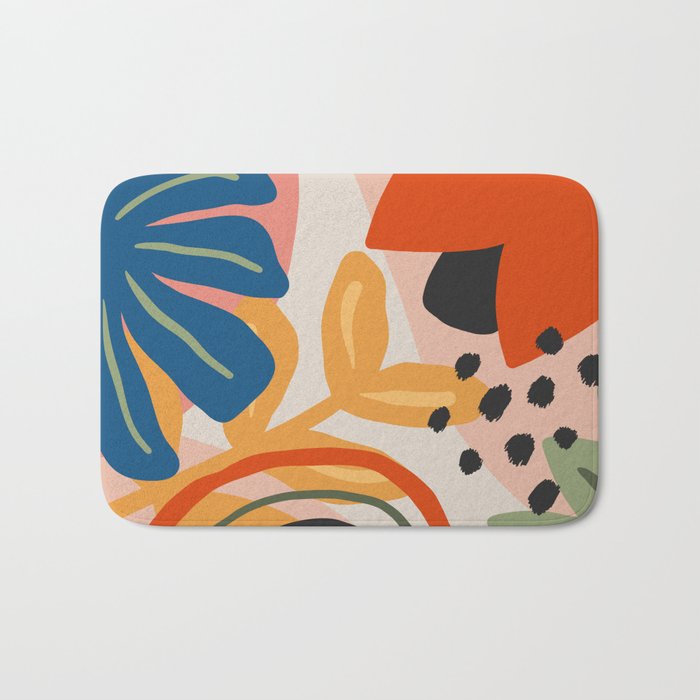 Flower Market Madrid, Abstract Retro Floral Print Bath Mat Gallery Image 1