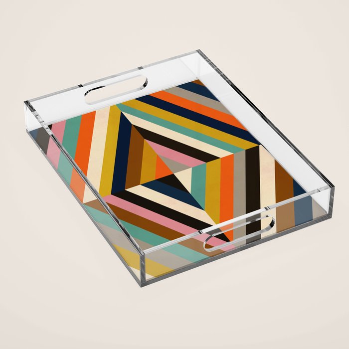 Mid Century Geometric Pattern Technicolor Diamond  Acrylic Tray Gallery Image 1