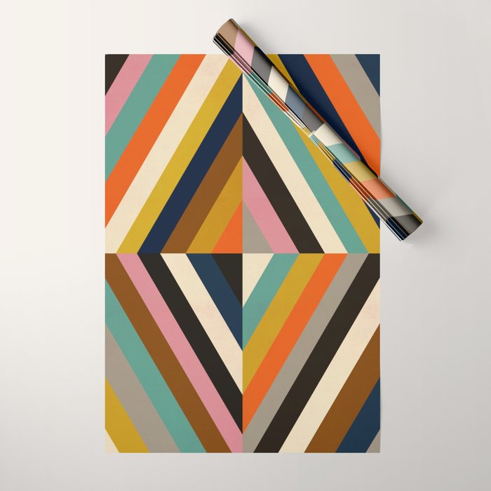 Mid Century Geometric Pattern Technicolor Diamond  Wrapping Paper Gallery Image 1