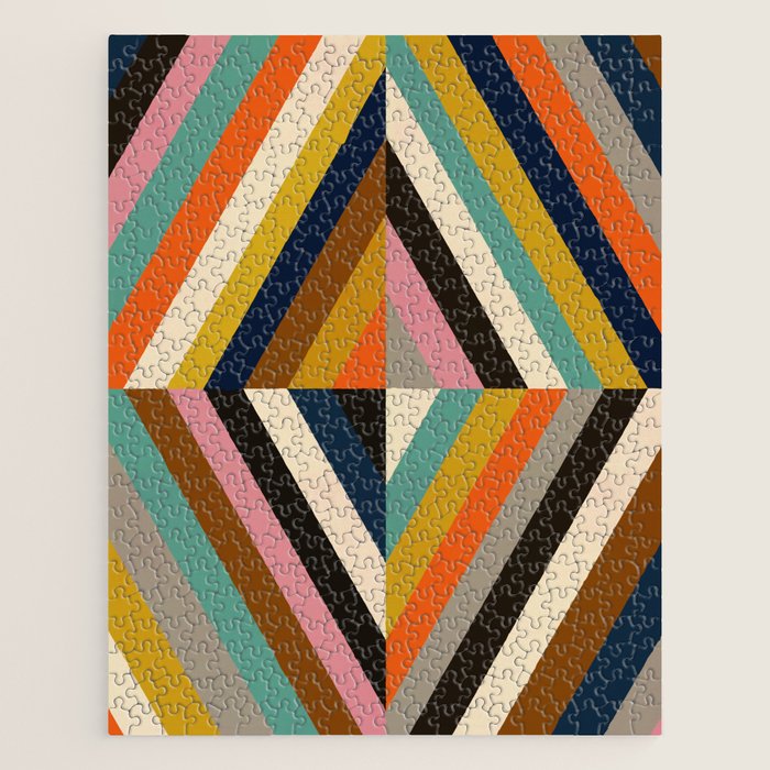 Mid Century Geometric Pattern Technicolor Diamond  Jigsaw Puzzle Gallery Image 1