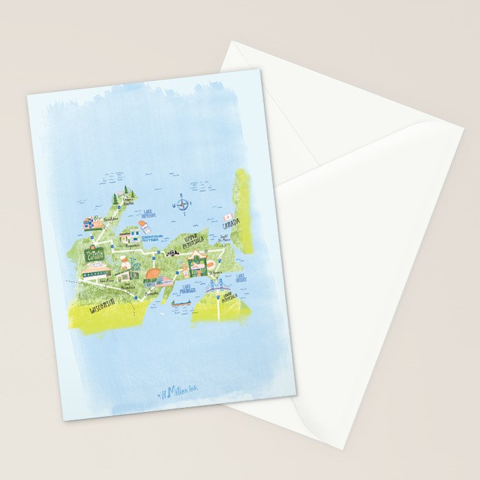 Map of Northern Michigan - Pasty Tour in Blue Stationery Card Gallery Image 2