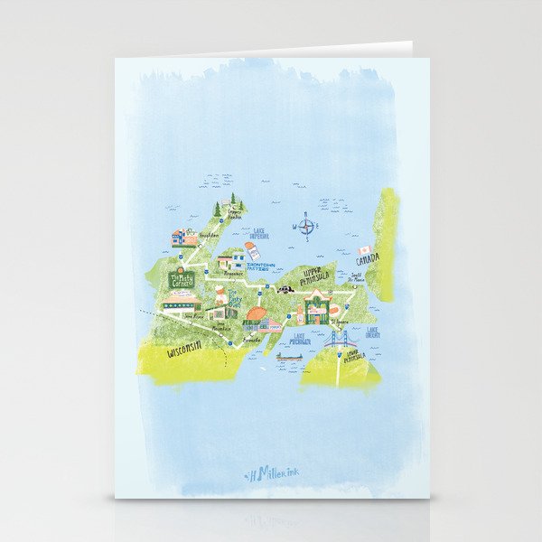 Map of Northern Michigan - Pasty Tour in Blue Stationery Card Gallery Image 1