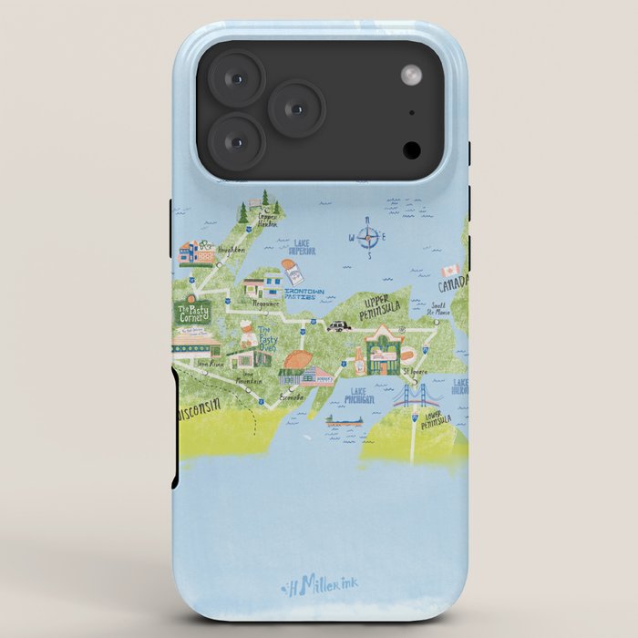 Map of Northern Michigan - Pasty Tour in Blue iPhone Case Gallery Image 8