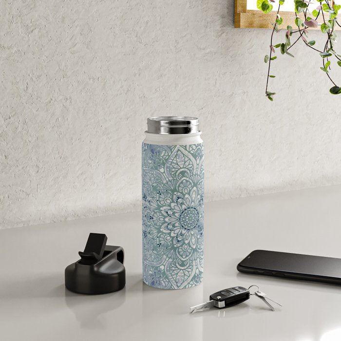 Yoga, Mandala, Green and Blue, Wall Art Boho Water Bottle Gallery Image 4
