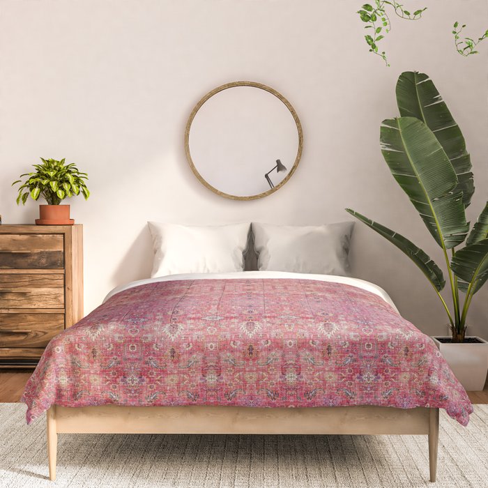 N45 - Pink Vintage Traditional Moroccan Boho & Farmhouse Style Artwork. Comforter Gallery Image 3