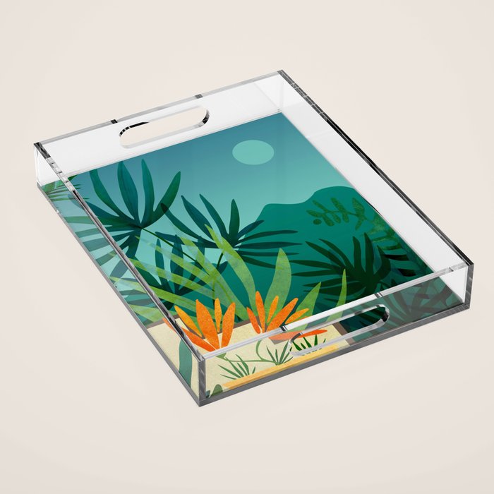 Tropical Moonlight Garden Landscape  Acrylic Tray Gallery Image 1