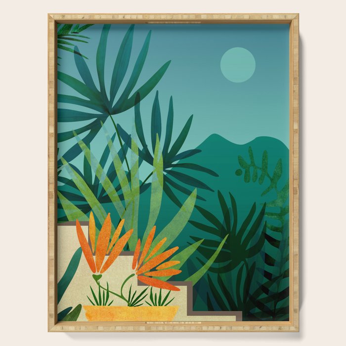Tropical Moonlight Garden Landscape  Serving Tray Gallery Image 1