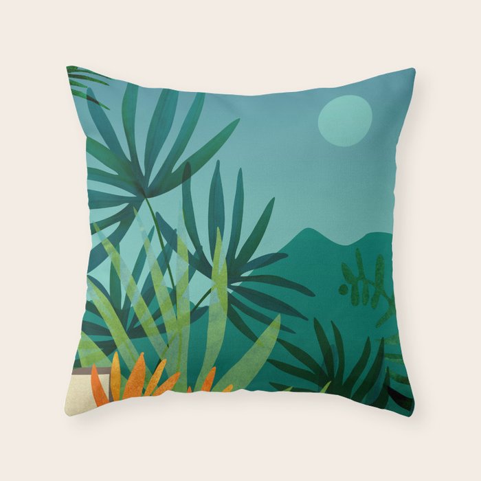 Tropical Moonlight Garden Landscape  Throw Pillow Gallery Image 6