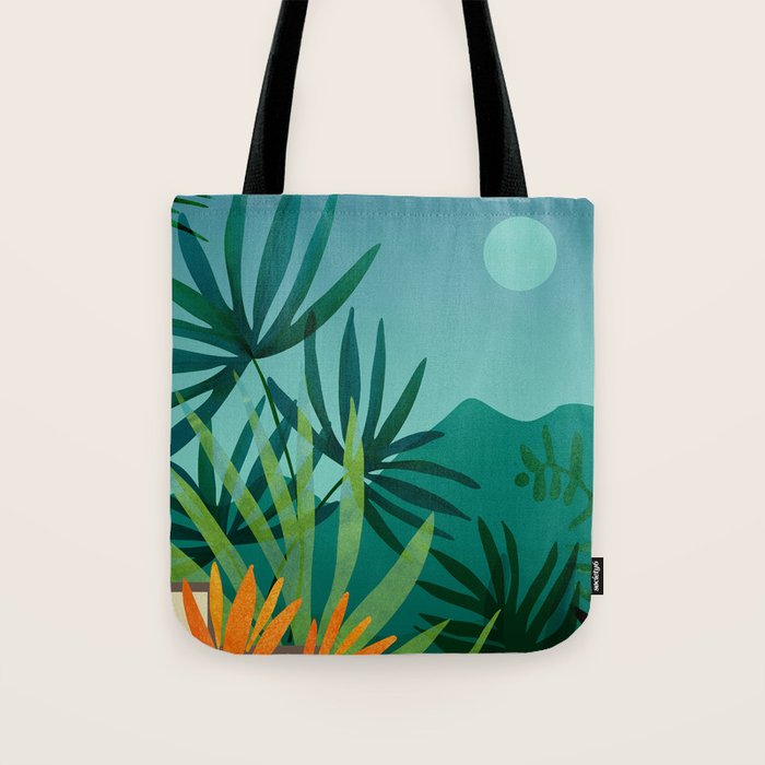 Tropical Moonlight Garden Landscape  Tote Bag Gallery Image 1