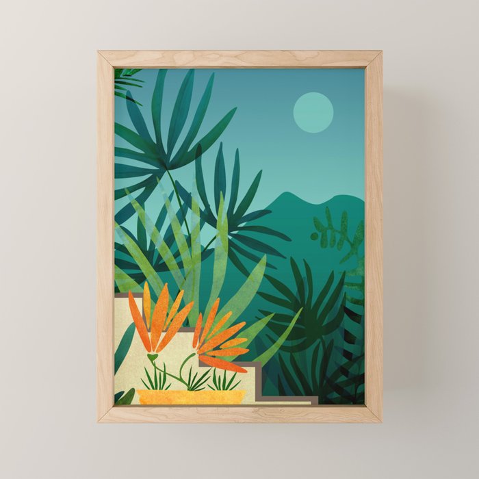Tropical Moonlight Garden Landscape  Mini Art Print Gallery Image 1