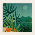 Tropical Moonlight Garden Landscape  Wood Wall Art Gallery Image 1