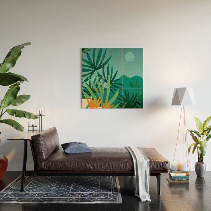 Tropical Moonlight Garden Landscape  Wood Wall Art Gallery Image 2