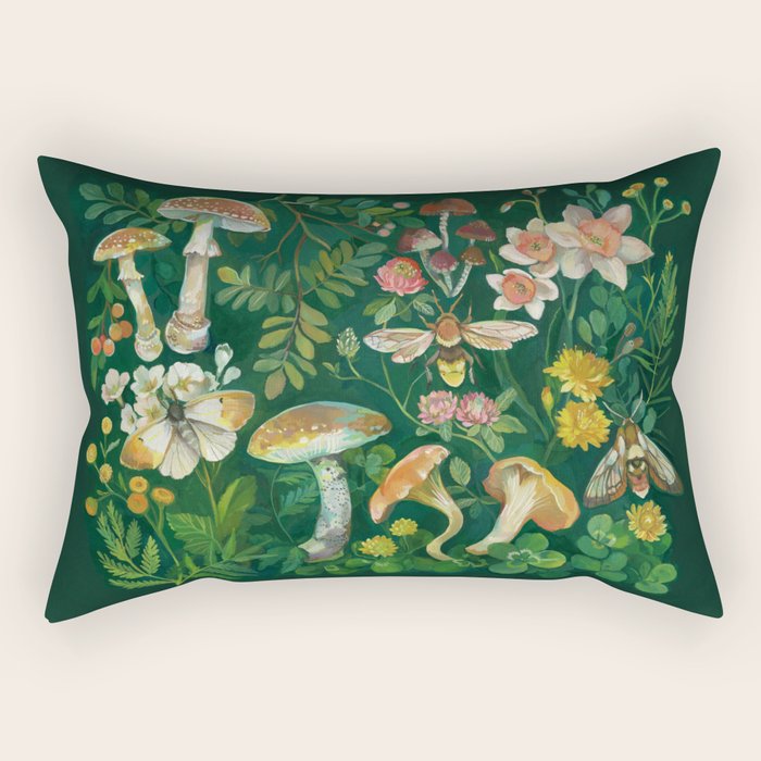Mushrooms Dandelion Garden Rectangular Pillow Gallery Image 1