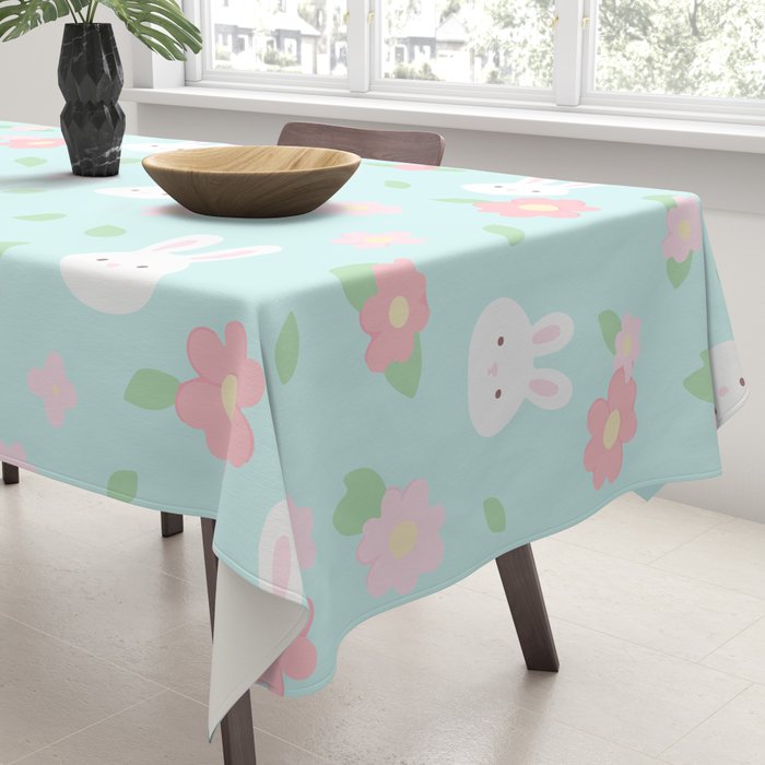 Cute rabbit bunny animal with spring flowers Tablecloth Gallery Image 3