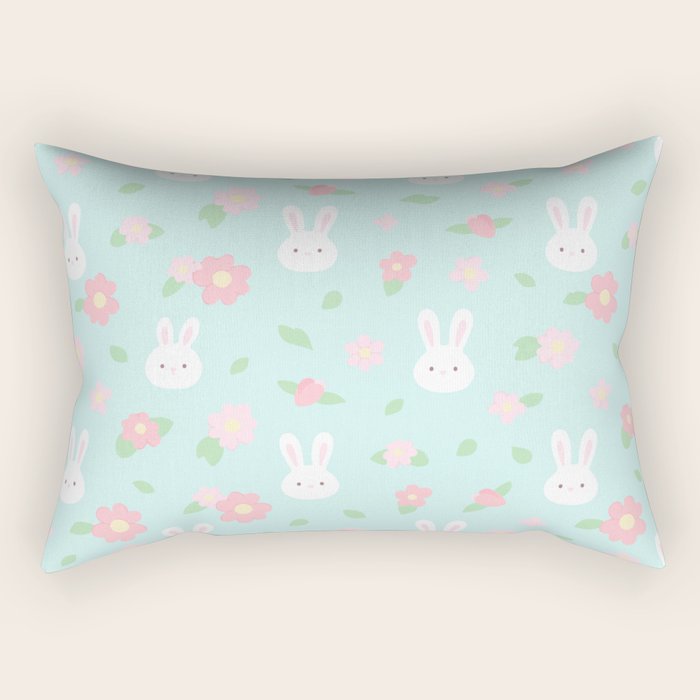 Cute rabbit bunny animal with spring flowers Rectangular Pillow Gallery Image 2