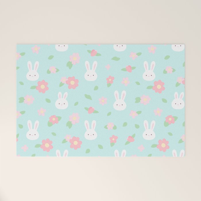 Cute rabbit bunny animal with spring flowers Welcome Mat Gallery Image 1