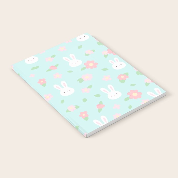 Cute rabbit bunny animal with spring flowers Notebook Gallery Image 1