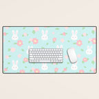 Cute rabbit bunny animal with spring flowers Desk Mat Gallery Image 1