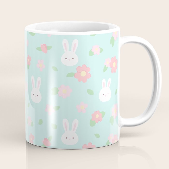 Cute rabbit bunny animal with spring flowers Coffee Mug Gallery Image 1