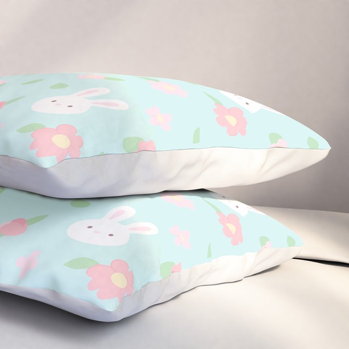 Cute rabbit bunny animal with spring flowers Pillow Sham Gallery Image 3