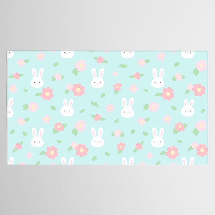 Cute rabbit bunny animal with spring flowers Tablecloth Gallery Image 2