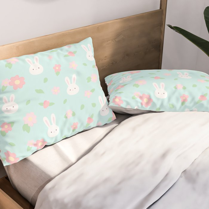Cute rabbit bunny animal with spring flowers Pillow Sham Gallery Image 2