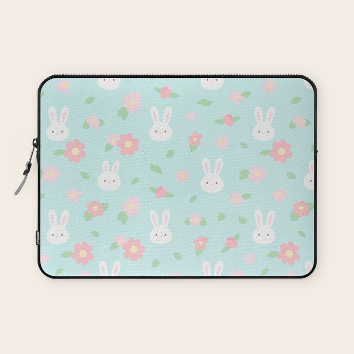 Cute rabbit bunny animal with spring flowers Laptop Sleeve Gallery Image 1