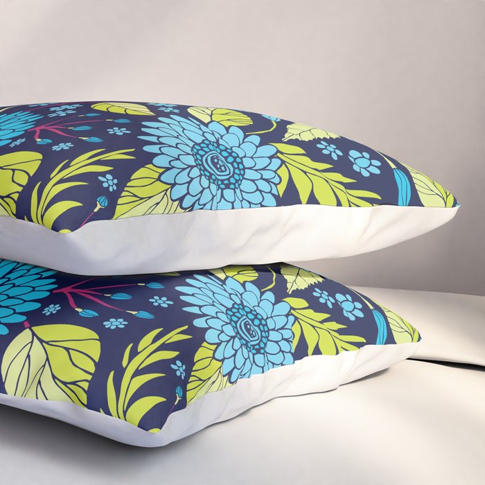 Turquoise Blue, Lime Green, Magenta & Navy Floral Pattern Pillow Sham Gallery Image 3
