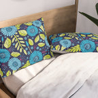 Turquoise Blue, Lime Green, Magenta & Navy Floral Pattern Pillow Sham Gallery Image 2
