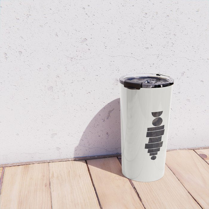 Black & White Minimalist Mid Century Paper collage Funky Black Ink Tribal Geometric by Ejaaz Haniff Travel Mug Gallery Image 4