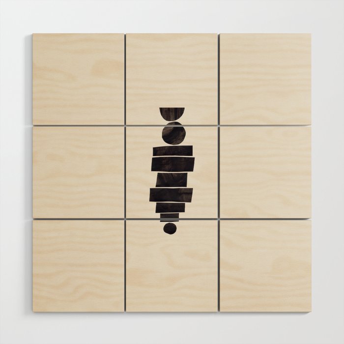 Black & White Minimalist Mid Century Paper collage Funky Black Ink Tribal Geometric by Ejaaz Haniff Wood Wall Art Gallery Image 1