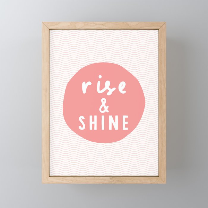 Rise and Shine inspirational quote typography wall art home decor in peach pink Mini Art Print Gallery Image 1