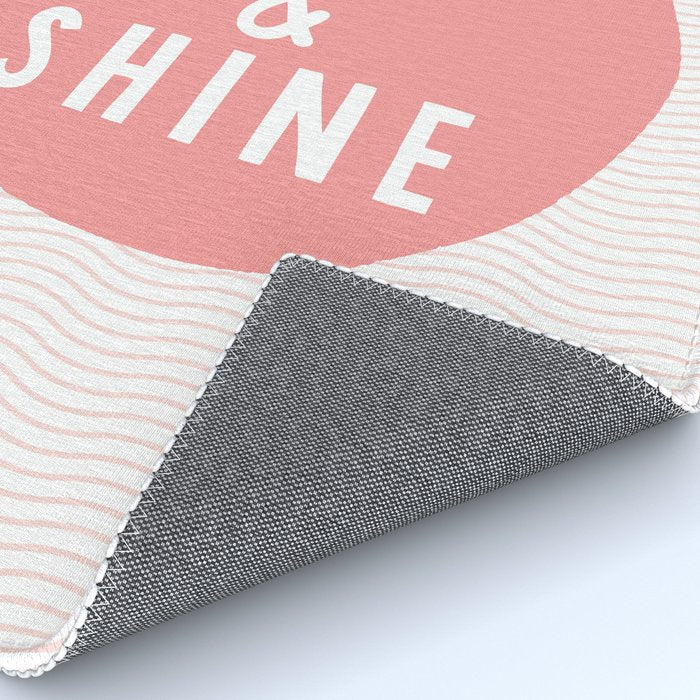 Rise and Shine inspirational quote typography wall art home decor in peach pink Rug Gallery Image 4