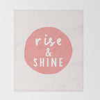 Rise and Shine inspirational quote typography wall art home decor in peach pink Throw Blanket Gallery Image 2