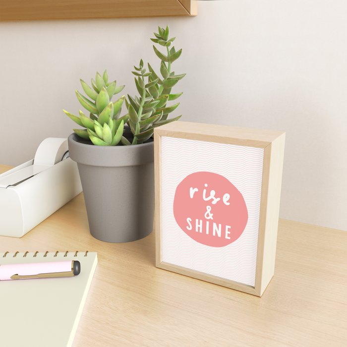 Rise and Shine inspirational quote typography wall art home decor in peach pink Mini Art Print Gallery Image 2