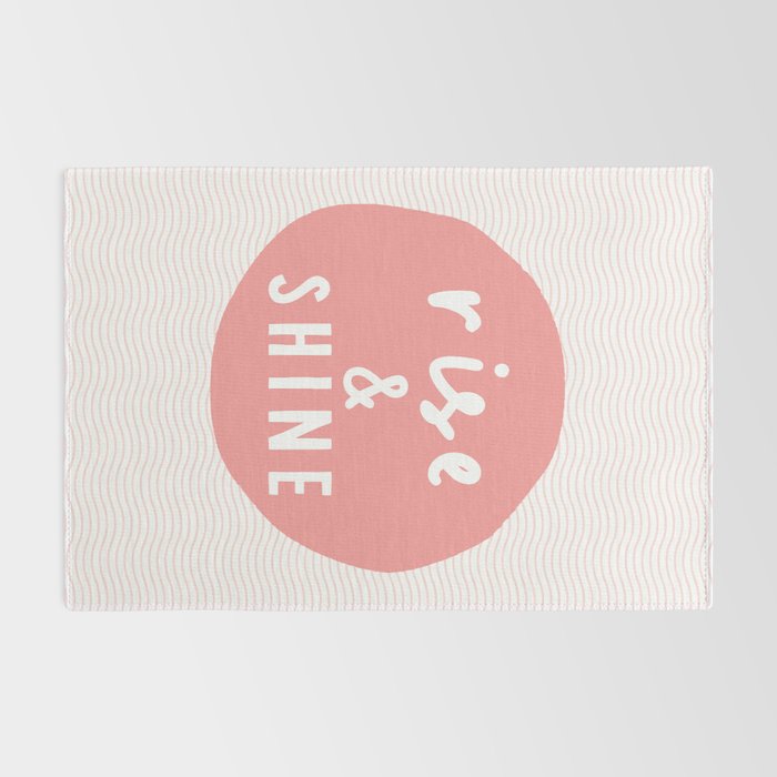 Rise and Shine inspirational quote typography wall art home decor in peach pink Rug Gallery Image 2