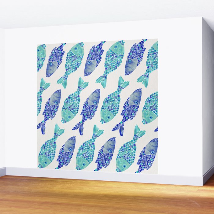 Indonesian Fish Duo - Navy & Turquoise Palette Wall Mural Gallery Image 2