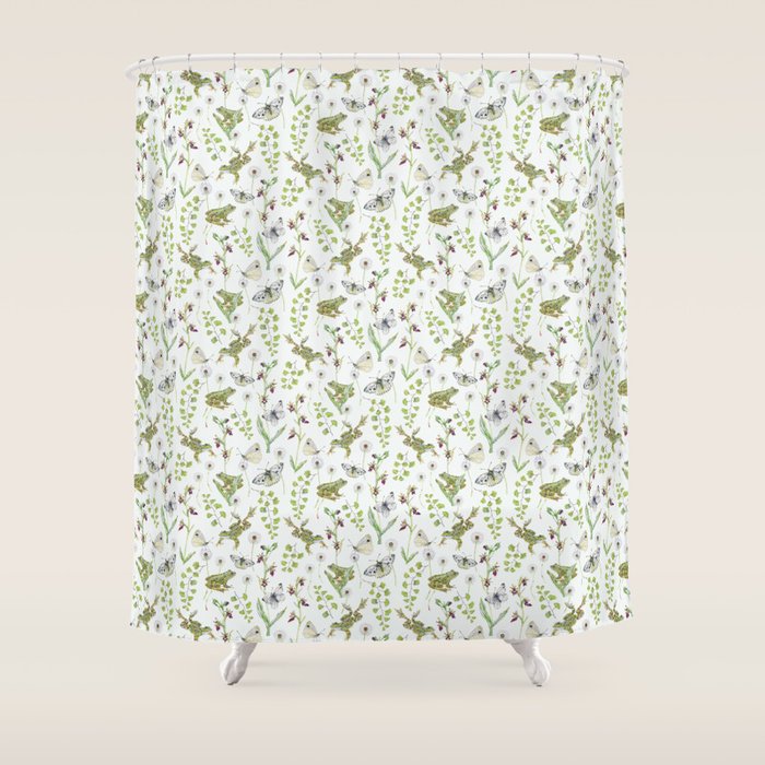Spring Frogs and Orchids - Light Green Shower Curtain Gallery Image 1