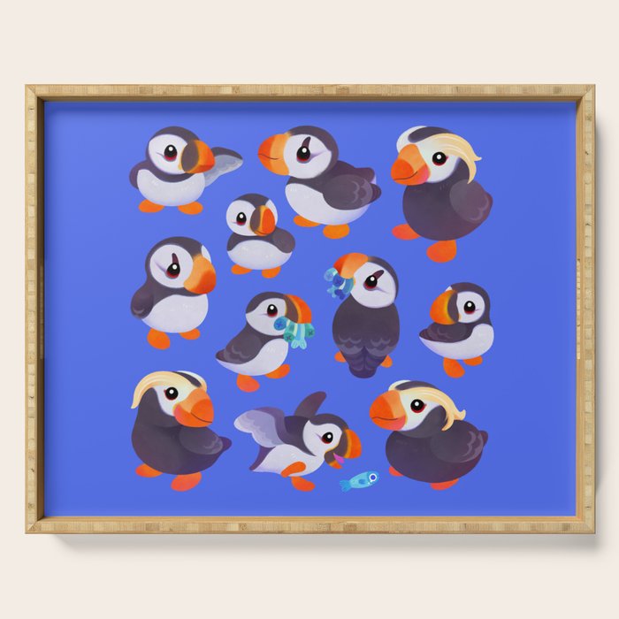 Happy puffin - blue Serving Tray Gallery Image 1