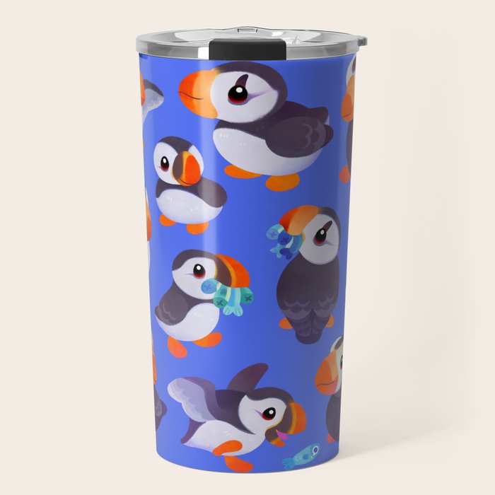 Happy puffin - blue Travel Mug Gallery Image 1