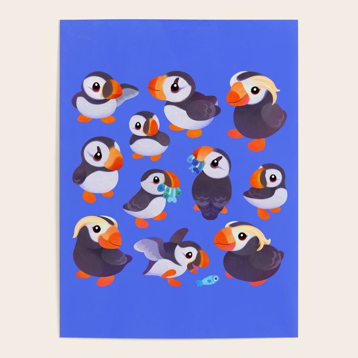 Happy puffin - blue Poster Gallery Image 4