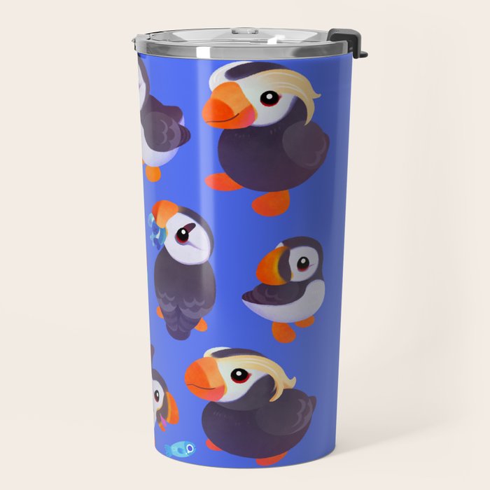 Happy puffin - blue Travel Mug Gallery Image 2