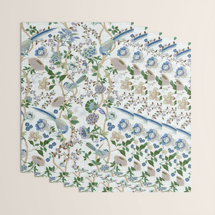 Chinoiserie birds peacock flowers leaves, romantic, vintage, retro, cozy heirloom Wrapping Paper Gallery Image 3