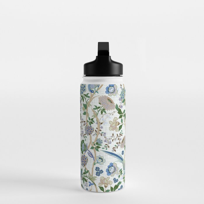 Chinoiserie birds peacock flowers leaves, romantic, vintage, retro, cozy heirloom Water Bottle Gallery Image 3